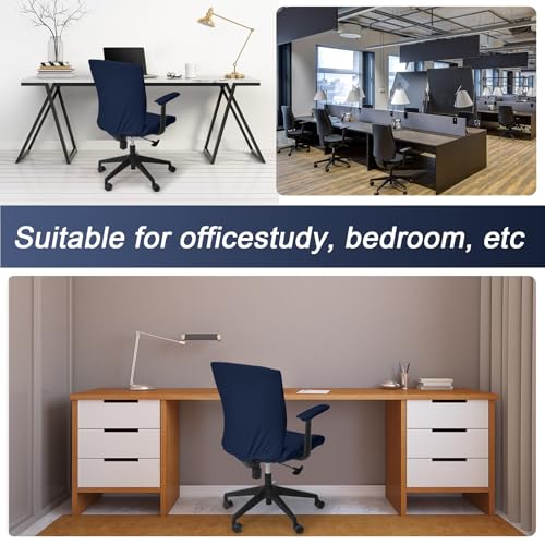 Tallew 4 Pcs Office Chair Covers Set Computer Universal Protective Stretchable Chair Seat Covers Desk Armrest Slipcovers Pads Office Cushion Backrest for Rotating(Navy Blue) - color: Navy Blue
