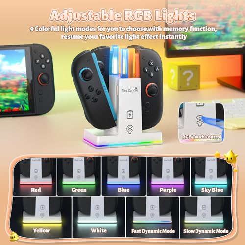 FASTSNAIL Charging Dock for Nintendo Switch 2(2025) for Joy-Con 2, Dual-Direction Magnetic Fast Controller Charger Station with 9 RGB Light & Charging Cable for Joycon 2 Stand Accessories - color: Pastel White, size: 7.9 inch