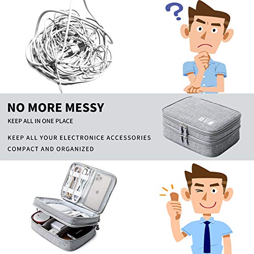 Lanola Travel Cable Organizer Bag, Electronic Accessories Case Portable Double Layer Cable Storage Bag for Cord,phone,Charger, Flash Drive, Phone, SD Card,Personal Items - (Grey) - color: Grey