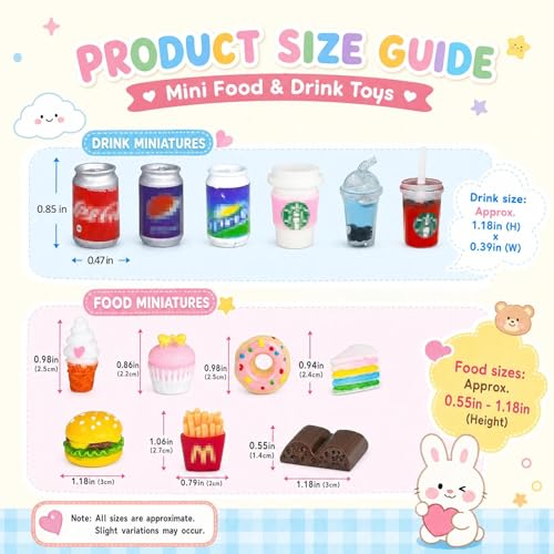 50 Pcs Miniature Food Drink Bottles Soda Pop Cans Pretend Play Kitchen Game Party Accessories Toys Hamburg Cake Ice Cream for 1/12 Doll House (25Food+25Drink) - style: 50 PLAY FOOD
