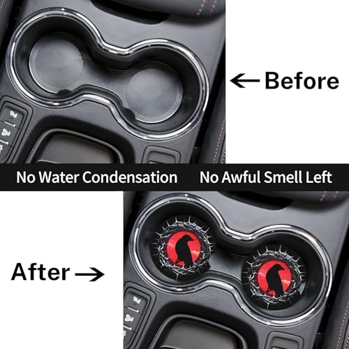 Thorns Crow Sunset Car Cup Holder Coasters 2 Pack Universal 2.63 Inch Anti Slip Ceramic Absorbent Coaster with Cork Base and Finger Notch Cute Car Accessories Interior for Women - color: Silver