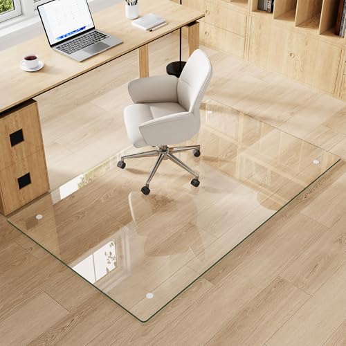 Tempered Glass Chair Mat for Carpet & Hard Floor, 36"x55" Office Chair Mat - Heavy Duty & Scratch Resistant, Non-Slip Pads, Rounded Corners & Polished Edges - color: Transparent, size: 36"x55"
