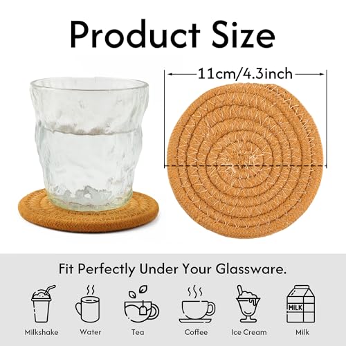 Coasters Set of 4 for Drinks, Cotton Woven 4 Colors Absorbent Boho Coasters for Home Decor Cups - Hot or Cold Drink Thickened (Camel) - color: Camel