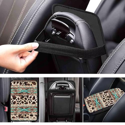 Wanyint Auto Center Console Pad, Easy to Install Armrest Cover, Car Accessories Fit Most Vehicles SUV Truck Van Sedans, Aztec Brown Cow Print Retro - color: Aztec Brown Cow Print Retro