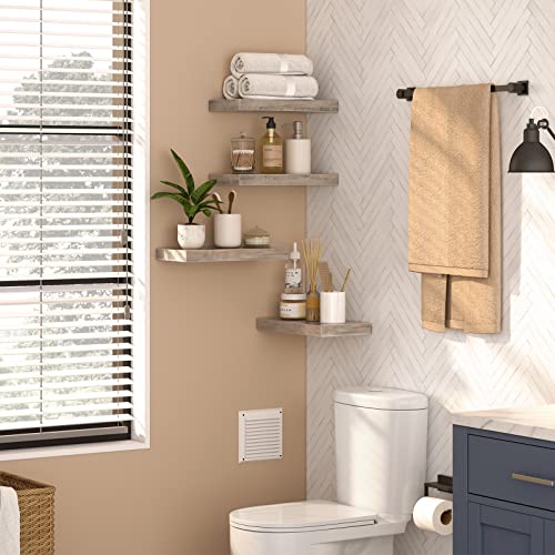 HOOBRO Floating Shelves for Wall, Wall Mounted Shelf Set of 2, 15.7" Hanging Shelf with Invisible Brackets, for Wall Decor Storage in Bathroom Bedroom Kitchen Living Room Office, Greige BG40BJ01 - color: Greige, size: 15.7 Inches