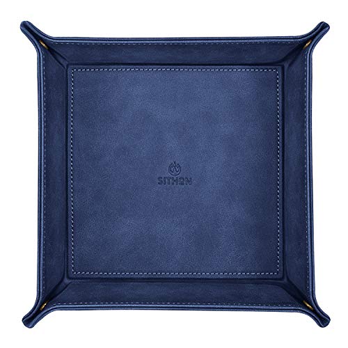 SITHON Valet Tray Desktop Storage Organizer – Premium PU Leather Catchall Bedside Vanity Tray Nightstand Caddy Holder for Keys, Phone, Wallet, Valentine's Day Gift, Dark Blue - color: Dark Blue