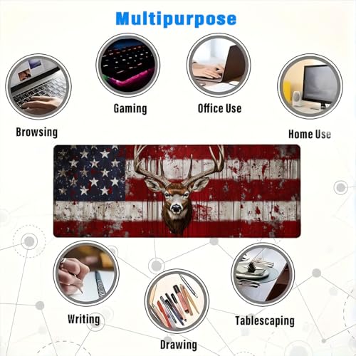 Deer Mouse Pad American Flag Rustic Patriotic Distressed Grunge Mousepad XL Large Gaming Mouse Pad Laptop Keyboard Mat Desk Pad for Office Desktops, Home Workstations, and Laptops 31.5x11.8 Inch - color: Deer