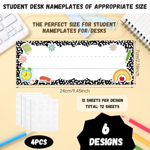 Mooliwe 72 Pcs Composition Notebook Desk Name Tags for Classroom 9 x 3 Inches Pastel Stationery Student Desk Decor Back to School Desks Nameplate for 1st 2nd 3rd Grade Kindergarten Preschool Must Have - style: Composition Notebook