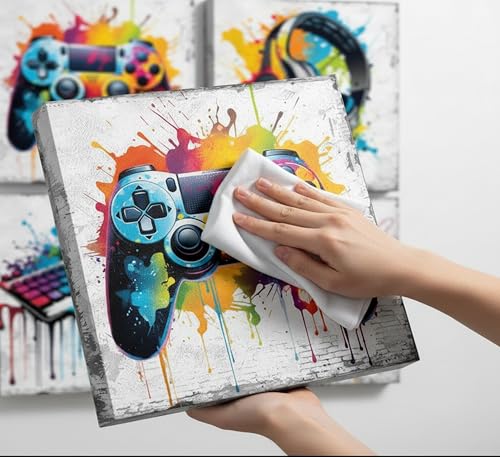 4Pcs Game Canvas Wall Art Graffiti Gamepad Headphones Poster Prints Retro Video Gaming Room Pictures Wall Decor for Gamer Boys Bedroom Kids Dorm Playroom Teen Men Cool Home Decoration 12x12in Framed - color: Game Canvas, size: 12"L x 12"W