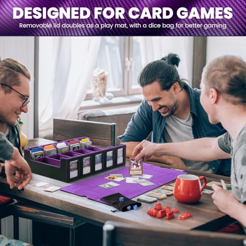 Trading Card Storage Box with Handle,5-Row Portable Leather Game Case for 4000+ Cards,Purple Card Collection Box with Commander Display Window for MTG,Yugioh, and Sports Cards,Gifts for Card Collector - color: Purple