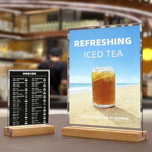4x6 Inch Acrylic Sign Holder with Wooden Base, Desktop Display Stand (4x6 6Pack) - size: 4x6 6Pack