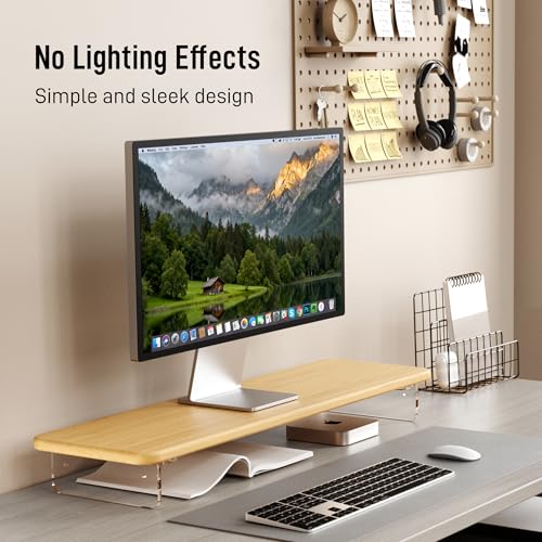 AFOOYO Bamboo Monitor Stand Riser, 31.5In Desk Organizer, Adjustable Arylic Feet Computer Monitor Stand, Desk Shelf for Office - color: Bamboo, size: 1 Tier