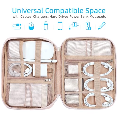 NISHEL Travel Cord Organizer Case, Tech Electronic Bag, Essentials for Charger, Cable, Phone, Hard Drive, USB, SD Card, Pink - color: Pink