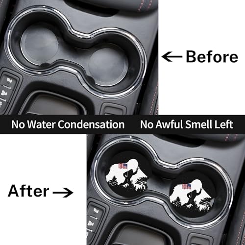Bigfoot Flag American Car Cup Holder Coasters 2 Pack Universal 2.63 Inch Anti Slip Ceramic Absorbent Coaster with Cork Base and Finger Notch Cute Car Accessories Interior for Women - color: Black