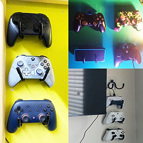 Universal Adhesive Game Controller Organizer Wall Mount and Clip for Xbox One PS4 Switch Pro - Headphone Holder - Easy to Install - 2 Pack