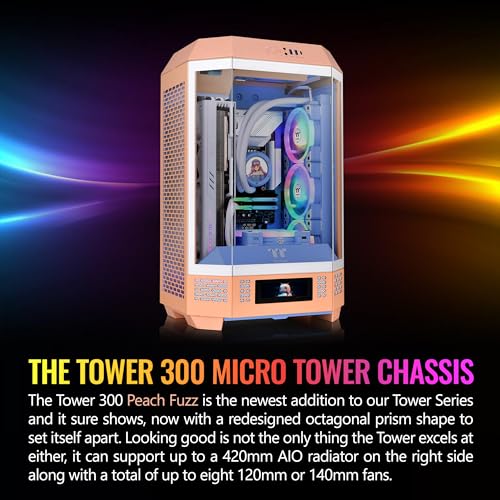 Thermaltake Tower 300 Summer Edition Peach Fuzz Micro-ATX Case; 2x140mm CT Fan Included; Supports Up to 420mm Radiator; Horizontal Display Capable; CA-1Y4-00SKWN-00; 3 Year Warranty - color: Peach Fuzz, size: Tower 300 Case, style: Tower 300
