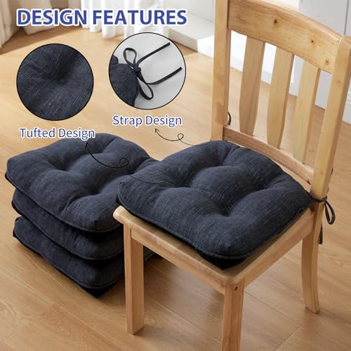 IPYNBAP Chair Cushions for Dining Chairs Set of 4, Kitchen Chair Cushions, Chair Pads with Ties and Non Slip Backing, Tufted Memory Foam Seat Cushion 4 Pack, 15.5" x 15.5" x 4", Navy Blue - color: Navy Blue, size: 15.5" x 15.5" x 4"