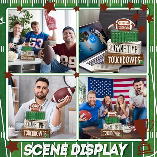 Yuntau 4 Pcs Fall Football Table Decorations Football Tiered Tray Decor Autumn Wooden Blocks Sign Game Time Touchdowns Centerpiece Decorative Faux Book Stack for Coffee Table Fireplace Mantel Shelf - style: Football