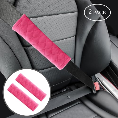 Amooca Soft Auto Seat Belt Cover Seatbelt Shoulder Pad Cushions 2 PCS for a More Comfortable Driving Universal Fit for All Cars and Backpack Watermelon Red - color: Watermelon Red