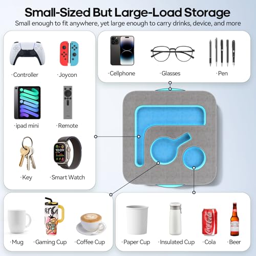 Couch Cup Holder Pillow, Sofa and Bed Caddy for iPad, Kindle, Switch, Game Controller, Remotes, Phones, Small-Sized Cup & Drink Holder for Couch, Bed, Desk, Car, Beach, Bathroom Cup Holder, Deep Gray - color: Deep Gray, size: S-12"×12"×3.2"