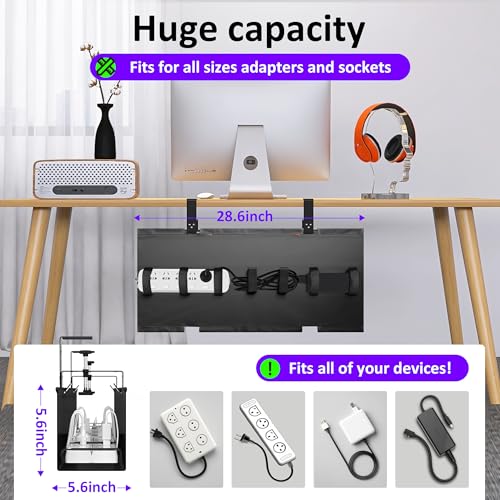 Under Desk Cable Management Tray - Under Desk Cord Management - Clamp/Screw Mount - Fabric Wire Management - Cable Raceways Tray Cord Hiders for Office/Home (Black, 28.6"×5.6") - color: Black, size: 28.6"×5.6"