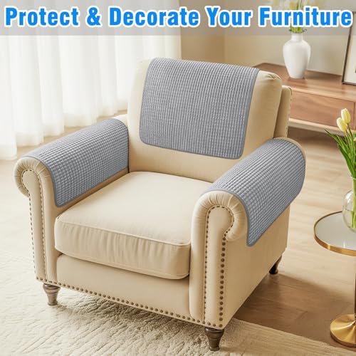 Couch Arm Covers, Sofa Arm Covers, Waterproof Armrest Cover for Sofa, Armchair, Loveseat, Headrest Cover, Non-Slip Recliner Arm Cover, Arm Chair Covers Set of 2 (Gray, 23"×19") - color: Grey, size: 23" x 19" - 2 pcs