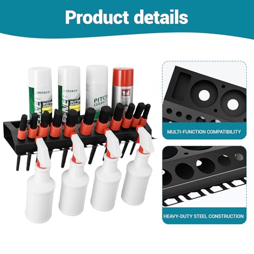 Car Cleaning Brush and Spray Bottle Storage Rack, Air Tool Holder, Car Beauty Shop Accessory Display for Auto Repair Shops Garages, Garage and Workspace (1pc-Black)