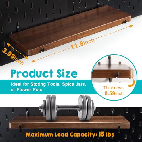 2 Pack Walnut Color Pegboard Shelf, Peg Board Organizer Accessories, Compatible with IKEA Skadis Pegboard for Home Office, Craft Room, Gaming