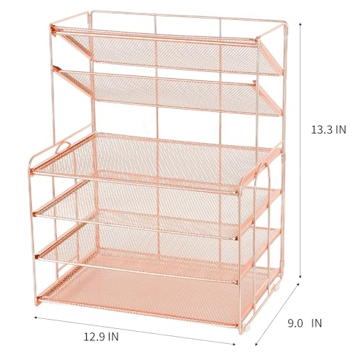 OPNICE Desk Organizers and Accessories, 6-Tier Letter Tray Paper Organizer, Desktop File Organizer, Office Desk Accessories for Office Supplies (Rose Gold) - color: Rose Gold, size: 12.9" x 9" x 13.3"