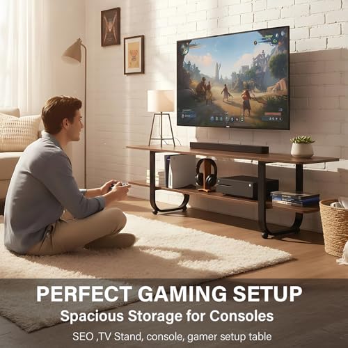 Tiita Bamboo TV Stand with Storage for TV up to 65 inch, Bamboo Rattan TV Console Entertainment Center with 2 Open Shelf, Mid Century Modern Media Console for Living Room, Bedroom - color: Grey