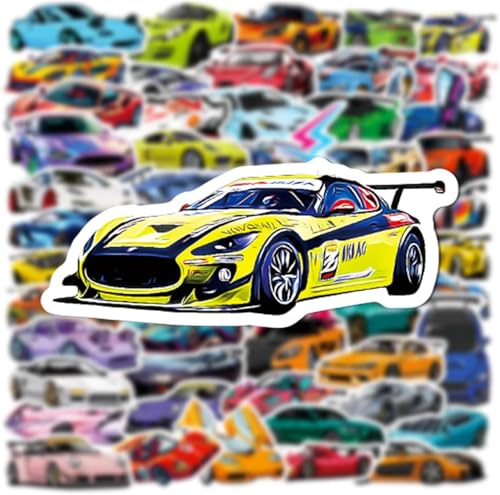 50PCS Super Car Stickers for Kids Teen, Racing Car Sticker, Color Waterproof Sports Car Decals, Cool Stickers Suitable for Water Bottles, Laptops, Skateboard,Helmet - color: Colours
