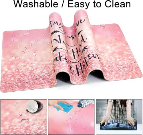 Large Gaming Mouse Pad with Coaster,Desk Matt for Desktop,Desk Mat-Pink | Desk Pad,XXL Cute Desk Mat Cover for Computer Keyboard Laptop Women Office Home Decor, 31.5'' x15.6'' - color: C1-Pink Words