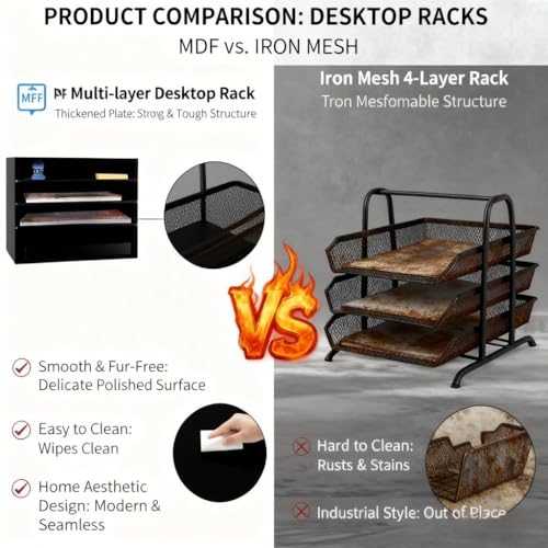 EMERIT Paper Organzier Wood Desktop Organizer Storage Letter Tray File Sorter with Adjustable Shelves for Home Office - color: 4 Tier-black