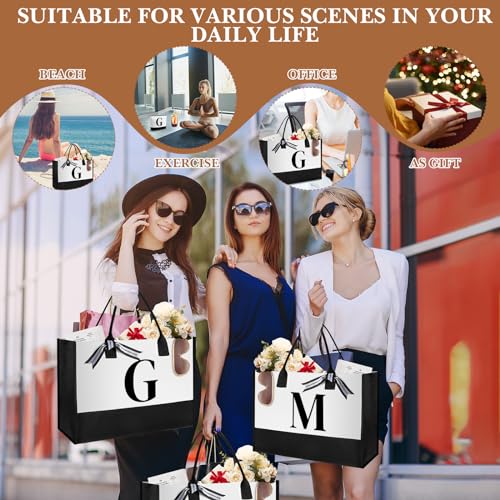 Aliceset Initial Gifts for Women Monogram Canvas Tote Bag and Makeup with Zipper and Initial Glass Coffee Cup Gifts for Her - style: Letter G