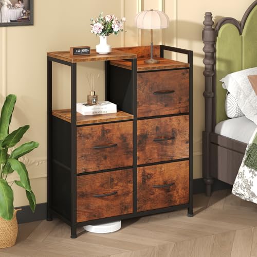 DUMOS TV Stands for Bedroom with 5 Drawers, 5-Drawer Chest of Drawers with Raised Shelf, Storage Tower with Fabric Bins for Closet Organization, Hallway Storage, Tank - color: Tank, size: 31.5"D x 11.4"W x 25.9"H (5 Drawers)