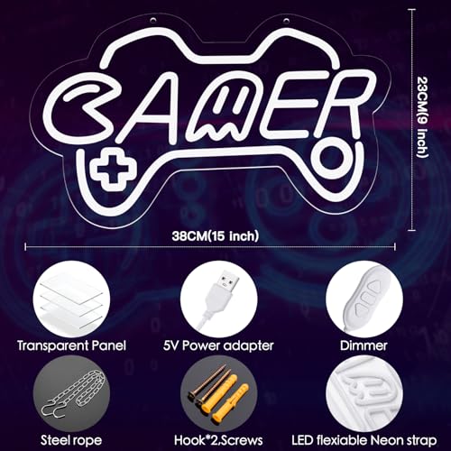 Gamer neon sign for teen girl room decor,Pink Neon Signs with USB and Dimmer switch,Gamer Neon Signs for wall decor,game room,kids,gift - size: gamer-pink