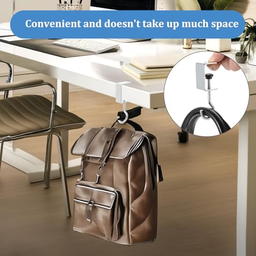 cobee Clamp-On Under Desk Hooks, Desk Mount Hanging Bag Holder Metal Hook Adjustable Headphones Clamp Organizer Portable Purse Hanger Clip Reduce Desk Clutter Table Desk Under Counter (8 Pcs, Silver) - color: 8 Pcs, Silver