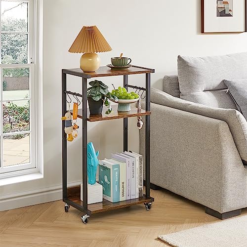YMYNY Mobile Printer Stand, 3-Tier Printer Cart with Adjustable Storage Shelf and 6 S-Hooks, Tall Printer Table for Home Office, for Computer Tower Stand, Shredder, CPU Stand, Rustic Brown, UHPT002H - color: Rustic Brown-3 Tiers