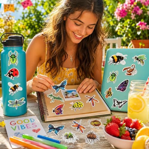 Insect Stickers, 50Pcs Summer Bug & Butterfly Waterproof Vinyl Stickers for Water Bottles, Laptop, Party Favors, Classroom Rewards & Gift Pack - style: Insect Stickers