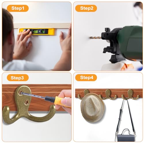 CBWLWJ 20 Pack Coat Hooks Wall Hooks for Hanging, Heavy Duty Double Prong Metal Hook Wall Mounted for Living Room, Bathroom, Kitchen, Bedroom for Coat, Bag, Scarf, Towel, Hat, Key, Cup (Bronze) - color: Bronze-20pack