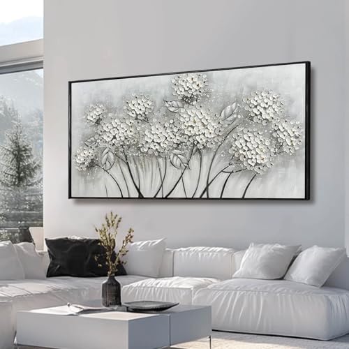 Kureful Large Artwork Flowers Oil Painting Modern Home Decorations Floral Canvas Pictures for Living Room Bedroom Kitchen Office 29" x 58" (White) - color: White, size: 29"x58"
