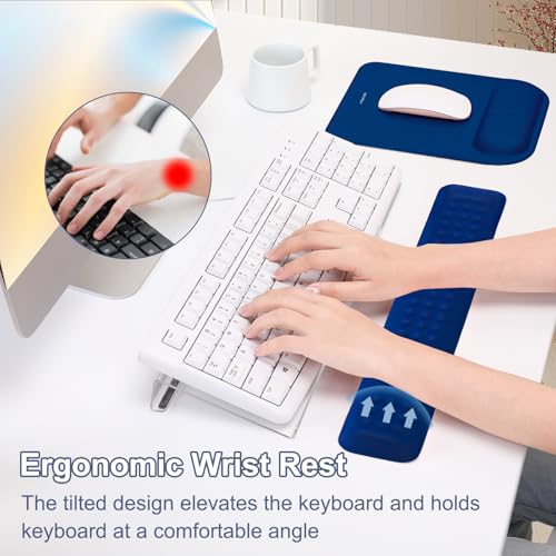 MOSISO Computer Keyboard Stand&Wrist Rest Support for Keyboard &Mouse Pad Set, Ergonomic Massage Wrist Rest Set, Easy Typing Working Acrylic Clear Stand for Office Home, Navy Blue - color: Navy Blue