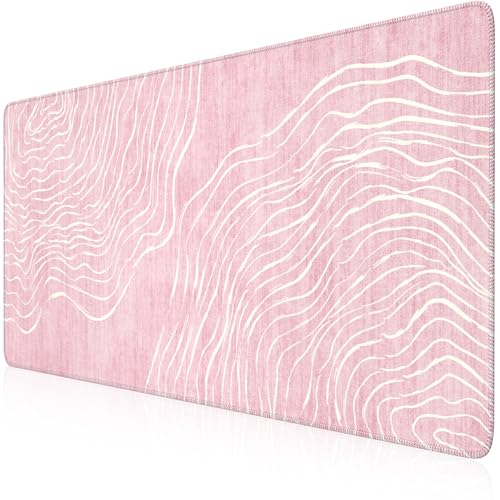 iCasso Large Desk Mat Pink,Big Mouse Pad with Stitched Edges,Aesthetic Computer Pad for Desktop,Anti-Slip Keyboard Mat for Women,Cute Girly Desk Cover Protector Work from Office Home Dorm - color: Wave-Pink