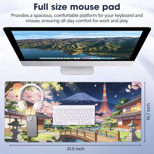 Durable Desk Pad 31.5x15.7 Inch - Thick XXL Mouse Pad with Anti Fray Stitched Edges, Natural Rubber Base, Smooth Fabric Top, Bridge - color: Bridge, size: 31.5" x 15.7"