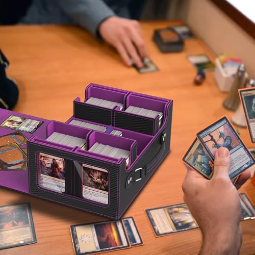 Commander Deck Box for MTG Fits 400+ Double-Sleeved Card Storage, 4 IN 1 Removable Card Case with Multi-purpose Deck Case, Display Window for TCG/PTCG/EDH, 4 Magnetic One Touch Holders(Black Purple) - color: Black Purple