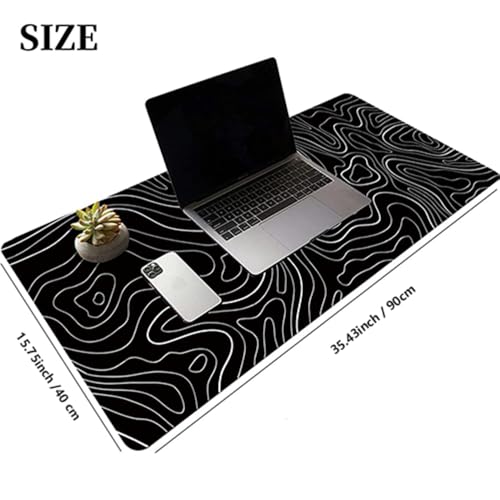 HGWALP Black Topographic Large Gaming Mouse Pad Extended XXL(900 * 400 * 3MM) Mouse Mat Long Desk Pad with Stitched Edges for Keyboard Home Office Gaming Work Big Desk Mat - color: Black TOPO