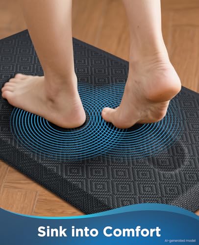 Ophanie Kitchen Mats for Floor, 3/4 inch Thick, 20x39 Anti Fatigue Cushioned Mat with 99+ Pairs of Anti-Slip Bottom Ridges,Kitchen Rugs,Waterproof,Comfort Ergonomic Standing Mat for Office,Home,Sink - color: Black, size: 20"L x 39"W x 0.8"Th