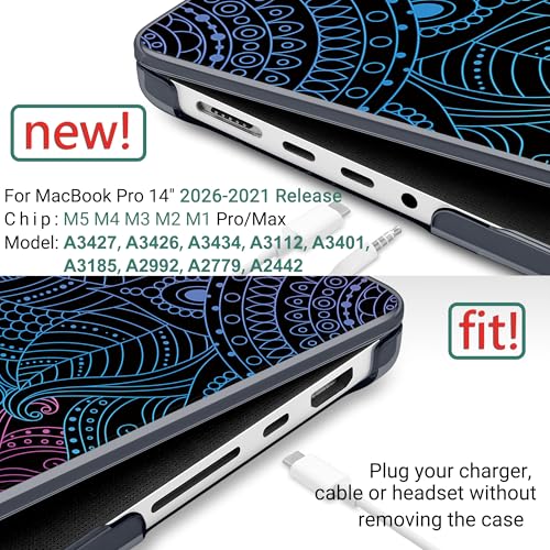 DONGKE Case for MacBook Pro 14 Inch (2026-2021 Release, M5 M4 M3 M2 M1 Pro/Max Chip), Plastic Slim Hard Shell Protective Cover with Keyboard Cover & Screen Protector, Colorful Mandala - color: Colorful Mandala