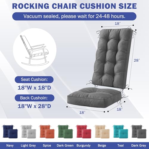 IPYNBAP Rocking Chair Cushion, Waterproof and Fade-Resistant Patio Chair Cushions, Tufted Chair Pads for Rocker Furniture, 18x18 Inch, Indoor/Outdoor Seat Cushions with Ties, Dark Grey - color: Dark Grey, size: 18"X18"/28"X18"