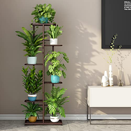 LINZINAR Plant Stand Metal 6 Tier 7 Potted Multiple Flower Pot Holder Shelf Indoor Outdoor Planter Display Shelving Unit for Patio Garden Corner Balcony Living Room Bronze - color: Bronze, size: 6 Tier-7 Potted
